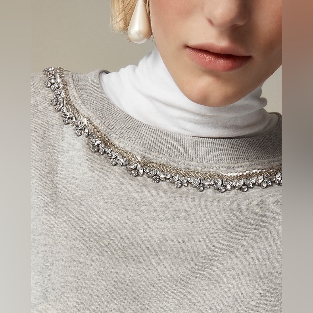 J. Crew Heritage Fleece Crewneck Sweatshirt with Embellishments - Picture 2 of 9
